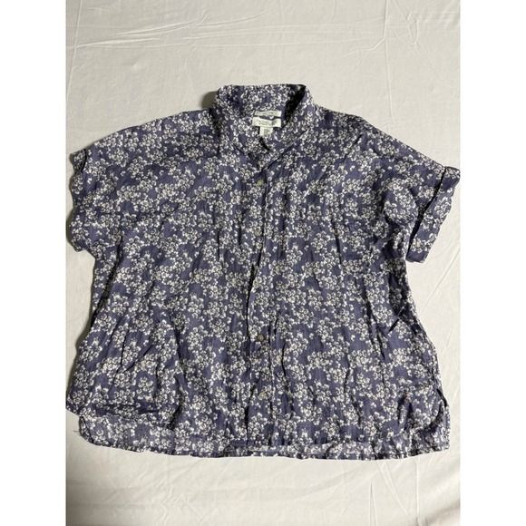 Rachel Zoe Tops - Rachel Zoe Women Floral 100% Linen Short Sleeve Button Up Shirt purple Size M